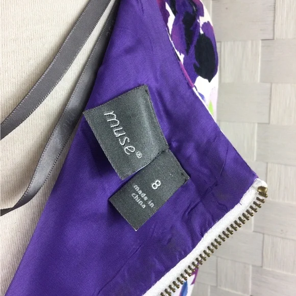 Muse Purple Floral Sleeveless Dress, Size 8 - Picture 6 of 8